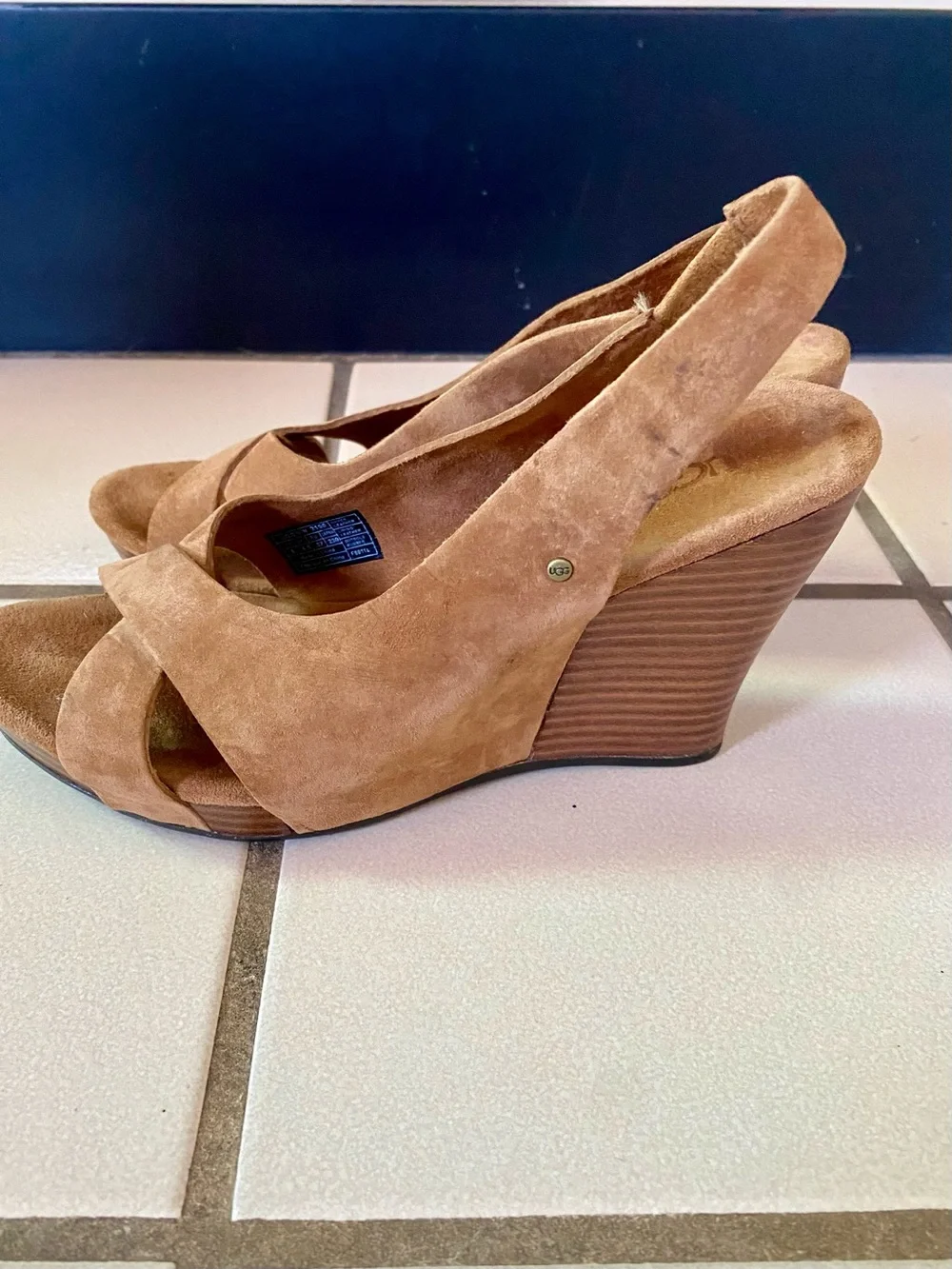 UGG Chestnut Suede Crisscross Slingback Wedge Sandals